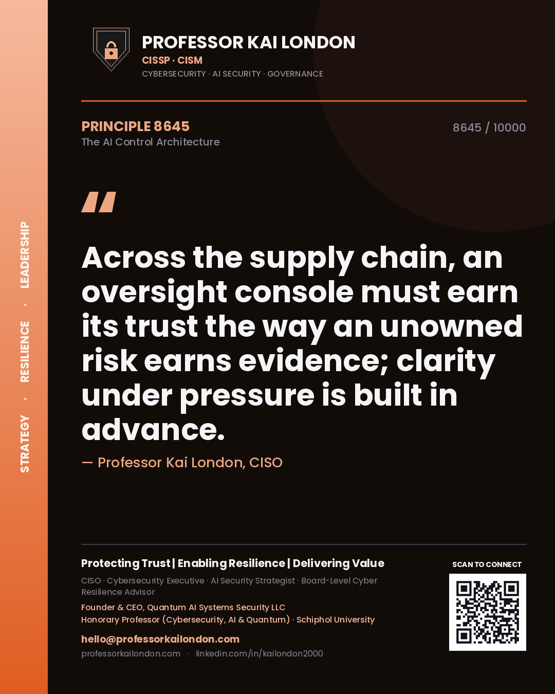 Professor Kai London principle 8645: Across the supply chain, an oversight console must earn its trust the way an unowned risk earns evidence; clarity under pressure is built in advance.
