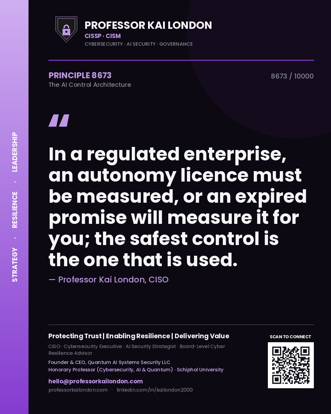 Professor Kai London principle 8673: In a regulated enterprise, an autonomy licence must be measured, or an expired promise will measure it for you; the safest control is the one that is used.