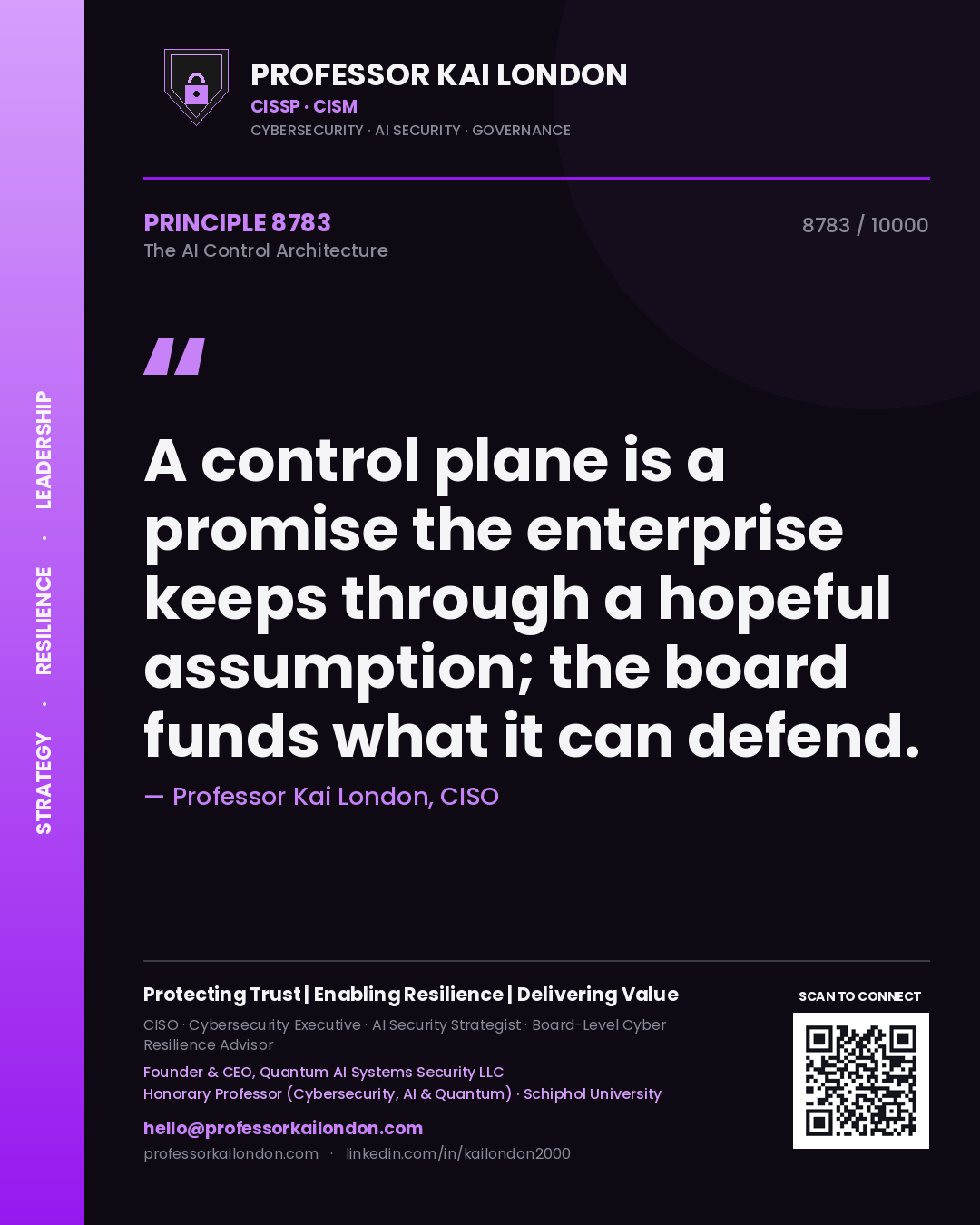 Professor Kai London principle 8783: A control plane is a promise the enterprise keeps through a hopeful assumption; the board funds what it can defend.