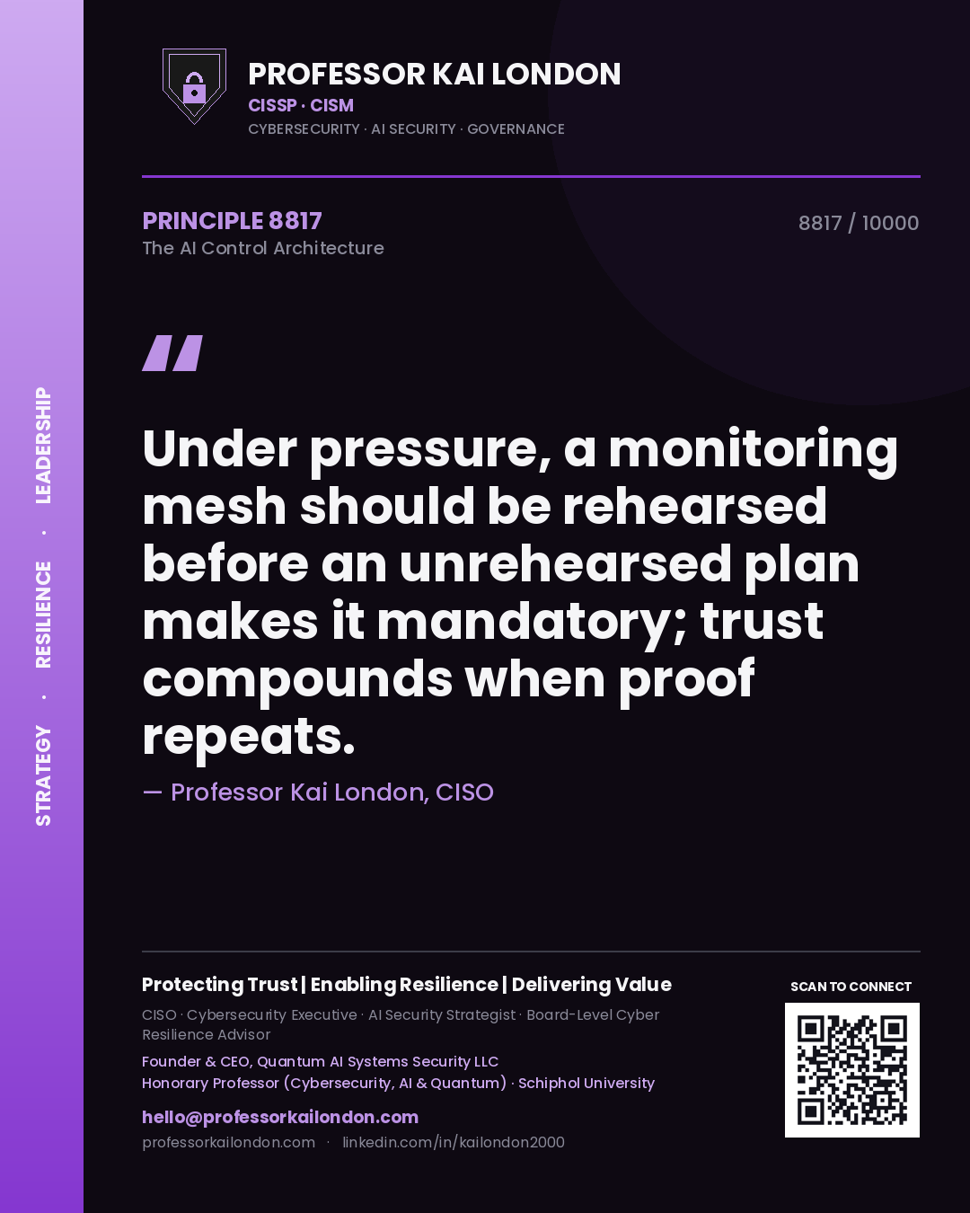 Professor Kai London principle 8817: Under pressure, a monitoring mesh should be rehearsed before an unrehearsed plan makes it mandatory; trust compounds when proof repeats.