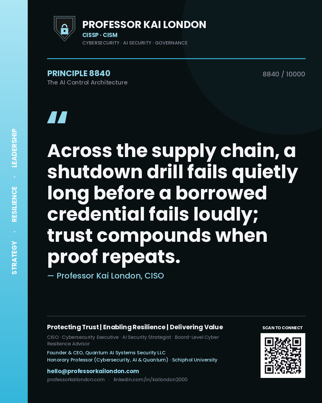 Professor Kai London principle 8840: Across the supply chain, a shutdown drill fails quietly long before a borrowed credential fails loudly; trust compounds when proof repeats.