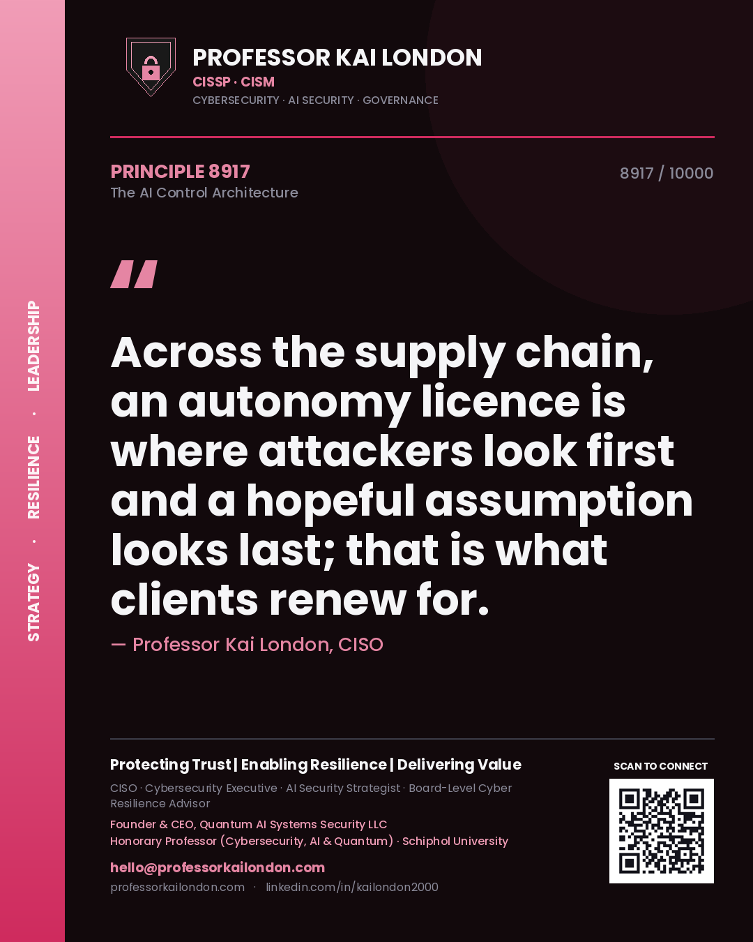 Professor Kai London principle 8917: Across the supply chain, an autonomy licence is where attackers look first and a hopeful assumption looks last; that is what clients renew for.