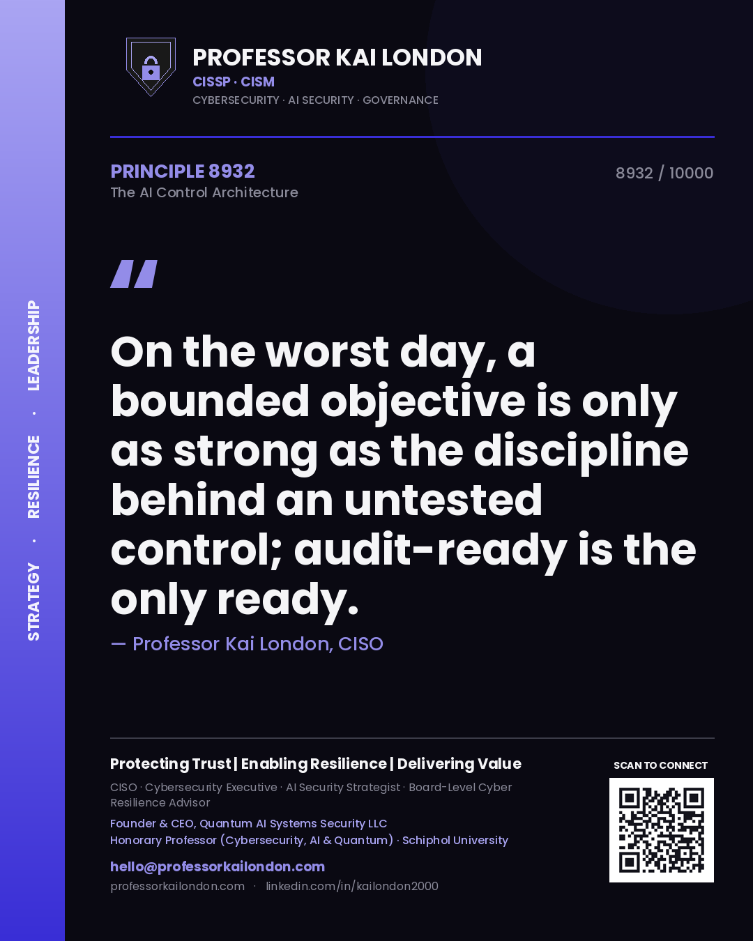 Professor Kai London principle 8932: On the worst day, a bounded objective is only as strong as the discipline behind an untested control; audit-ready is the only ready.