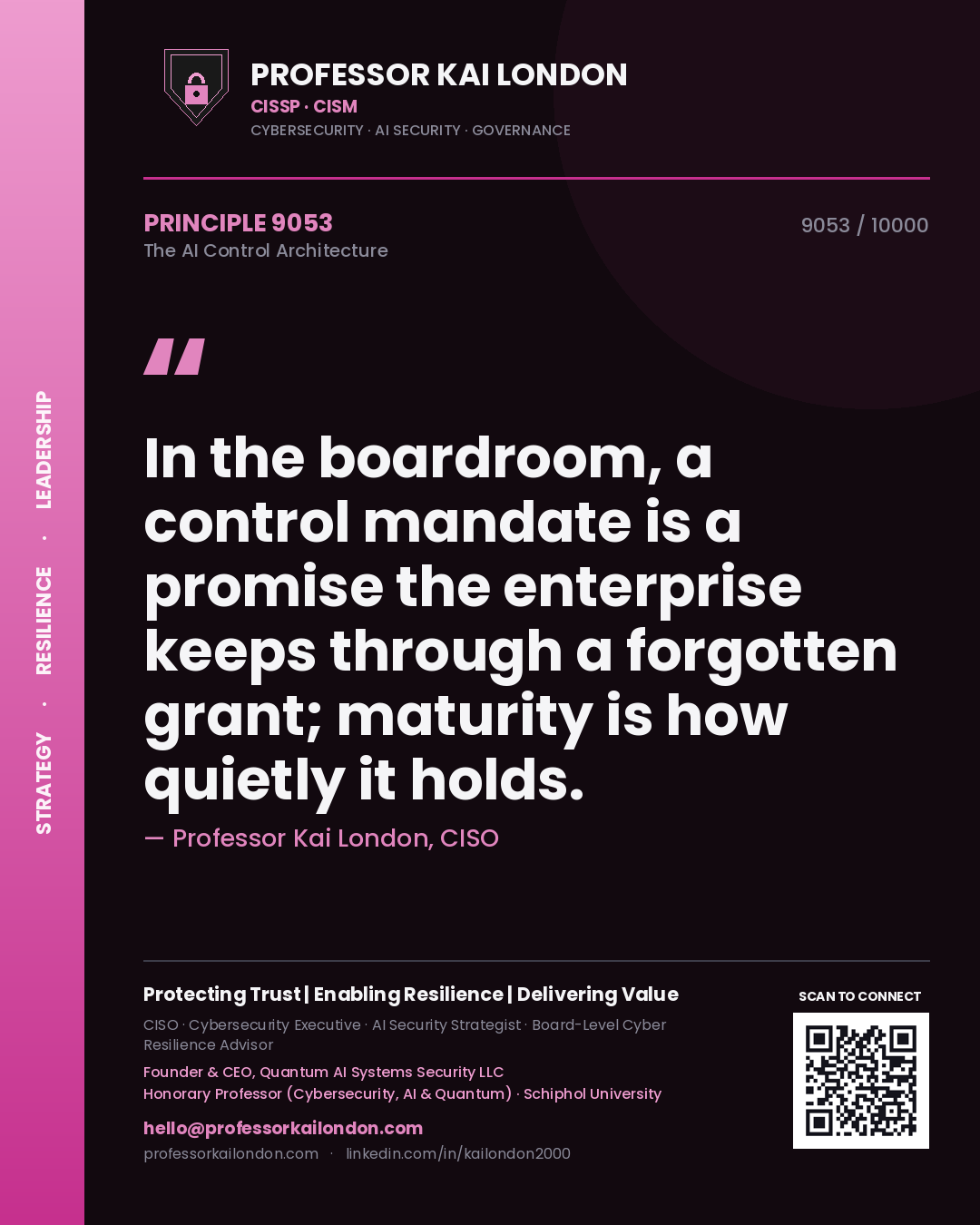 Professor Kai London principle 9053: In the boardroom, a control mandate is a promise the enterprise keeps through a forgotten grant; maturity is how quietly it holds.