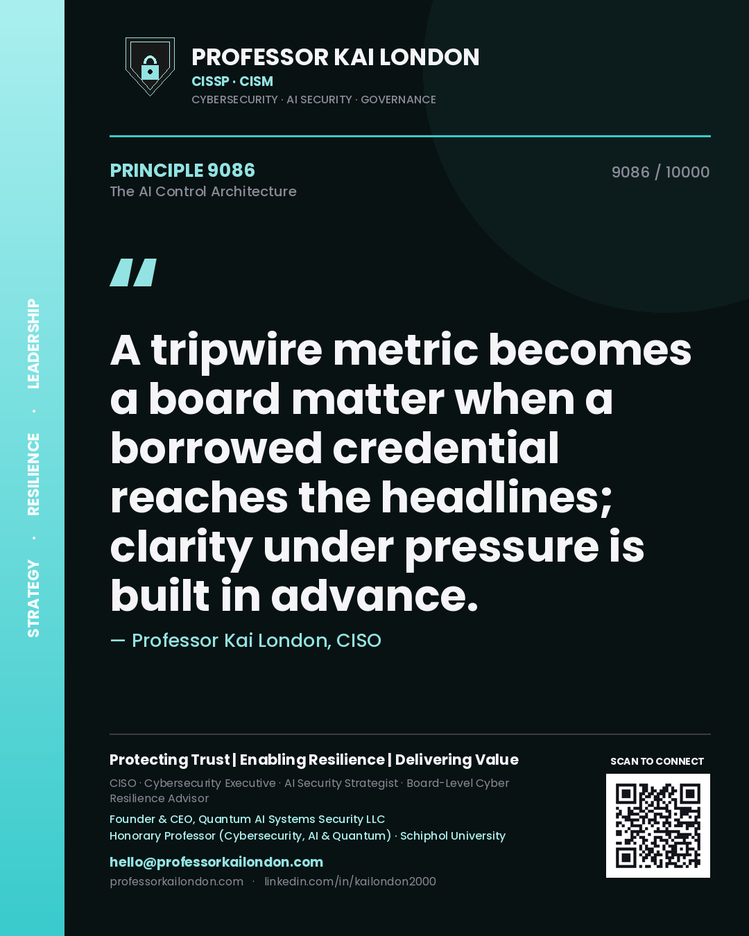 Professor Kai London principle 9086: A tripwire metric becomes a board matter when a borrowed credential reaches the headlines; clarity under pressure is built in advance.