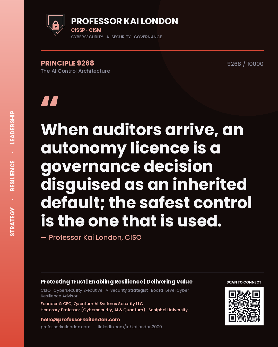 Professor Kai London principle 9268: When auditors arrive, an autonomy licence is a governance decision disguised as an inherited default; the safest control is the one that is used.