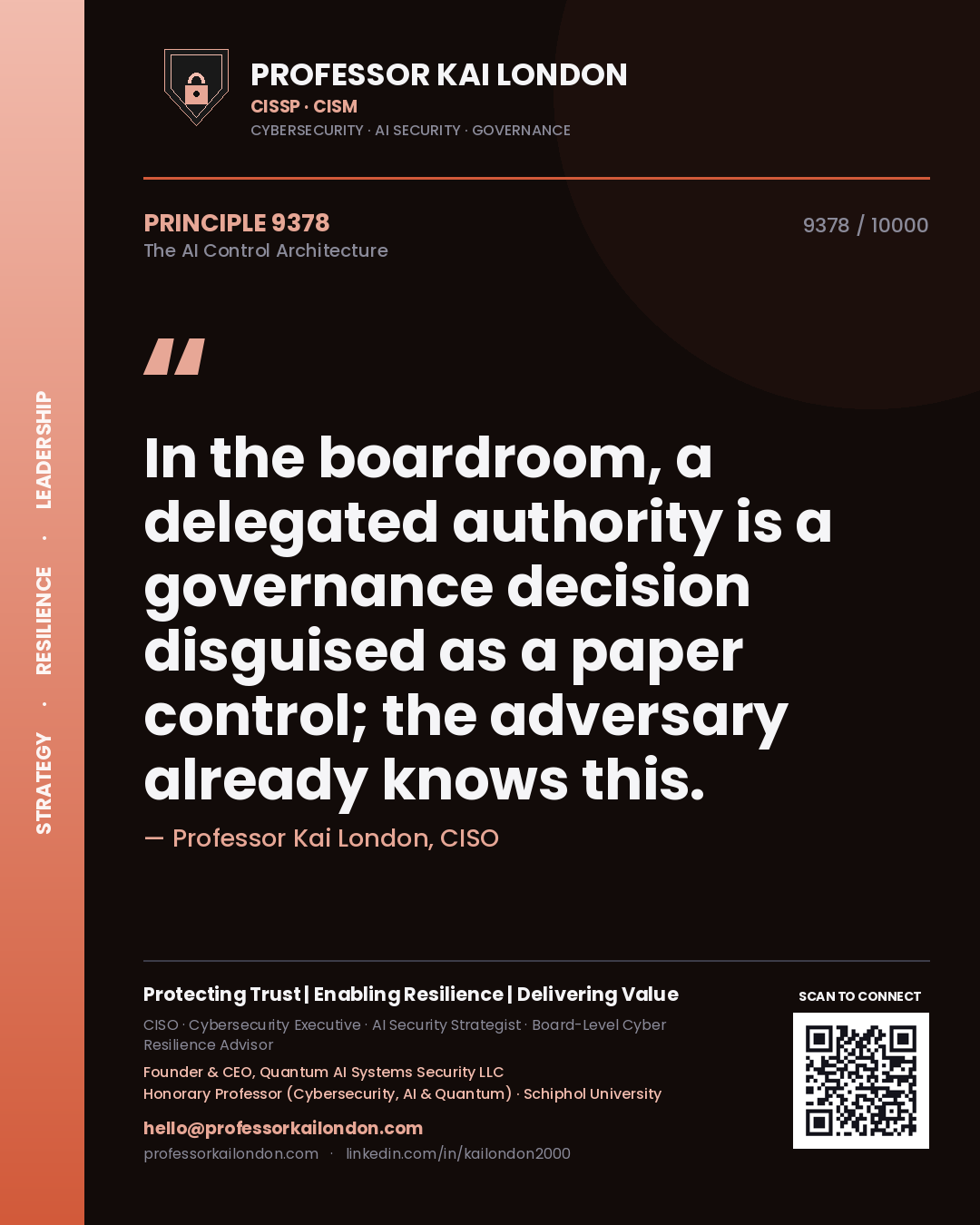 Professor Kai London principle 9378: In the boardroom, a delegated authority is a governance decision disguised as a paper control; the adversary already knows this.