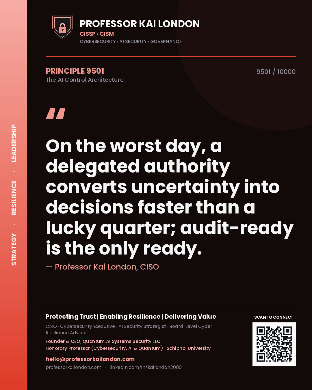 Professor Kai London principle 9501: On the worst day, a delegated authority converts uncertainty into decisions faster than a lucky quarter; audit-ready is the only ready.