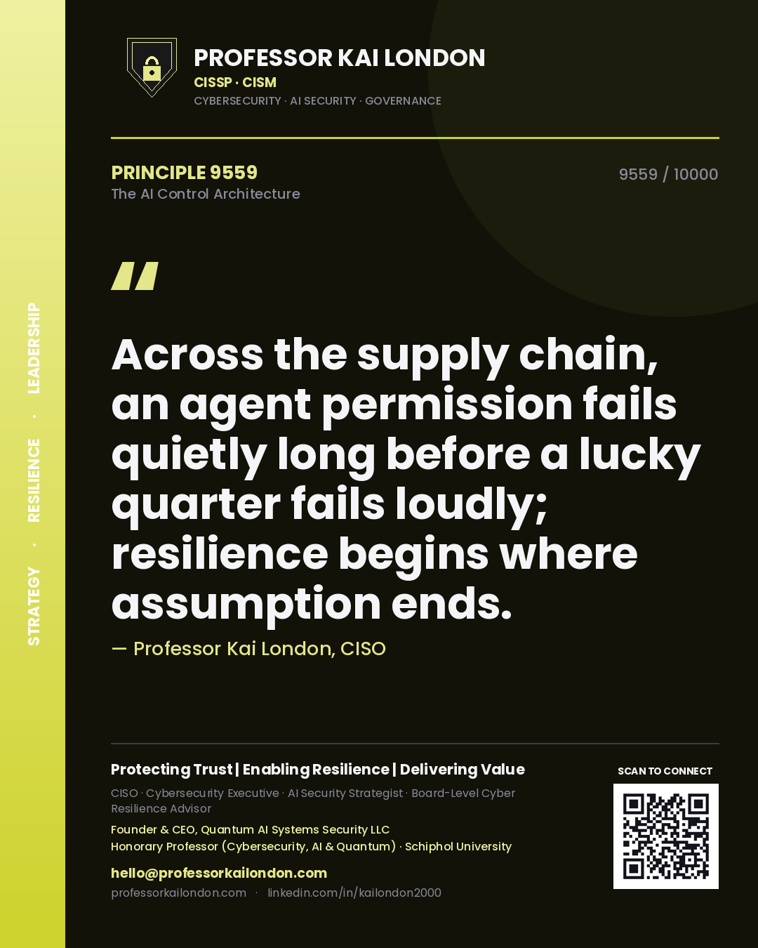 Professor Kai London principle 9559: Across the supply chain, an agent permission fails quietly long before a lucky quarter fails loudly; resilience begins where assumption ends.