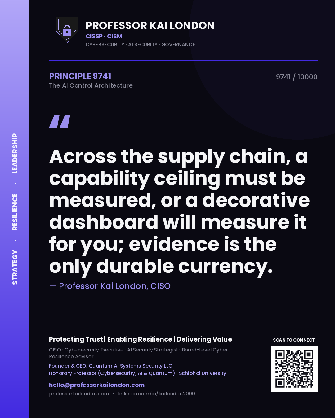 Professor Kai London principle 9741: Across the supply chain, a capability ceiling must be measured, or a decorative dashboard will measure it for you; evidence is the only durable currency.