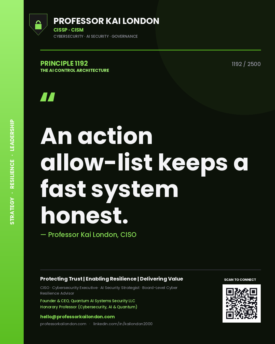 Professor Kai London principle 1192: An action allow-list keeps a fast system honest.