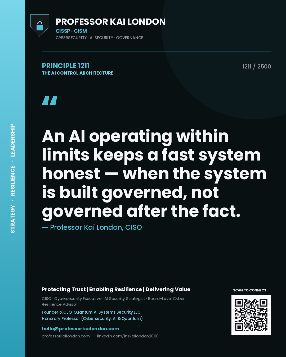 Professor Kai London principle 1211: An AI operating within limits keeps a fast system honest — when the system is built governed, not governed after the fact.