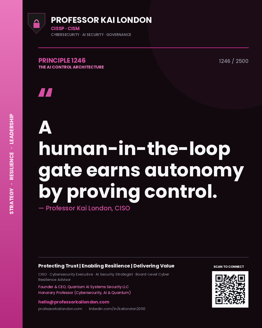 Professor Kai London principle 1246: A human-in-the-loop gate earns autonomy by proving control.