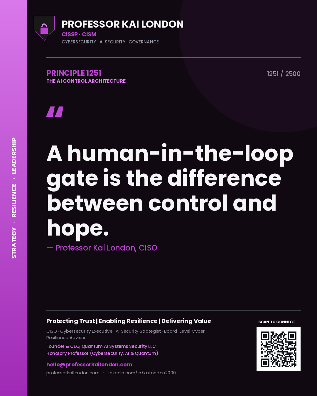 Professor Kai London principle 1251: A human-in-the-loop gate is the difference between control and hope.