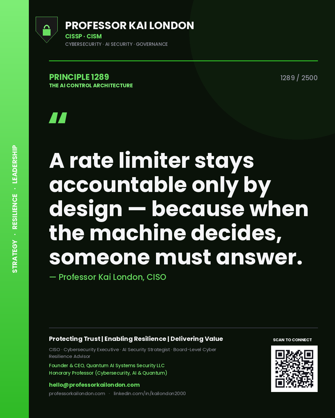 Professor Kai London principle 1289: A rate limiter stays accountable only by design — because when the machine decides, someone must answer.