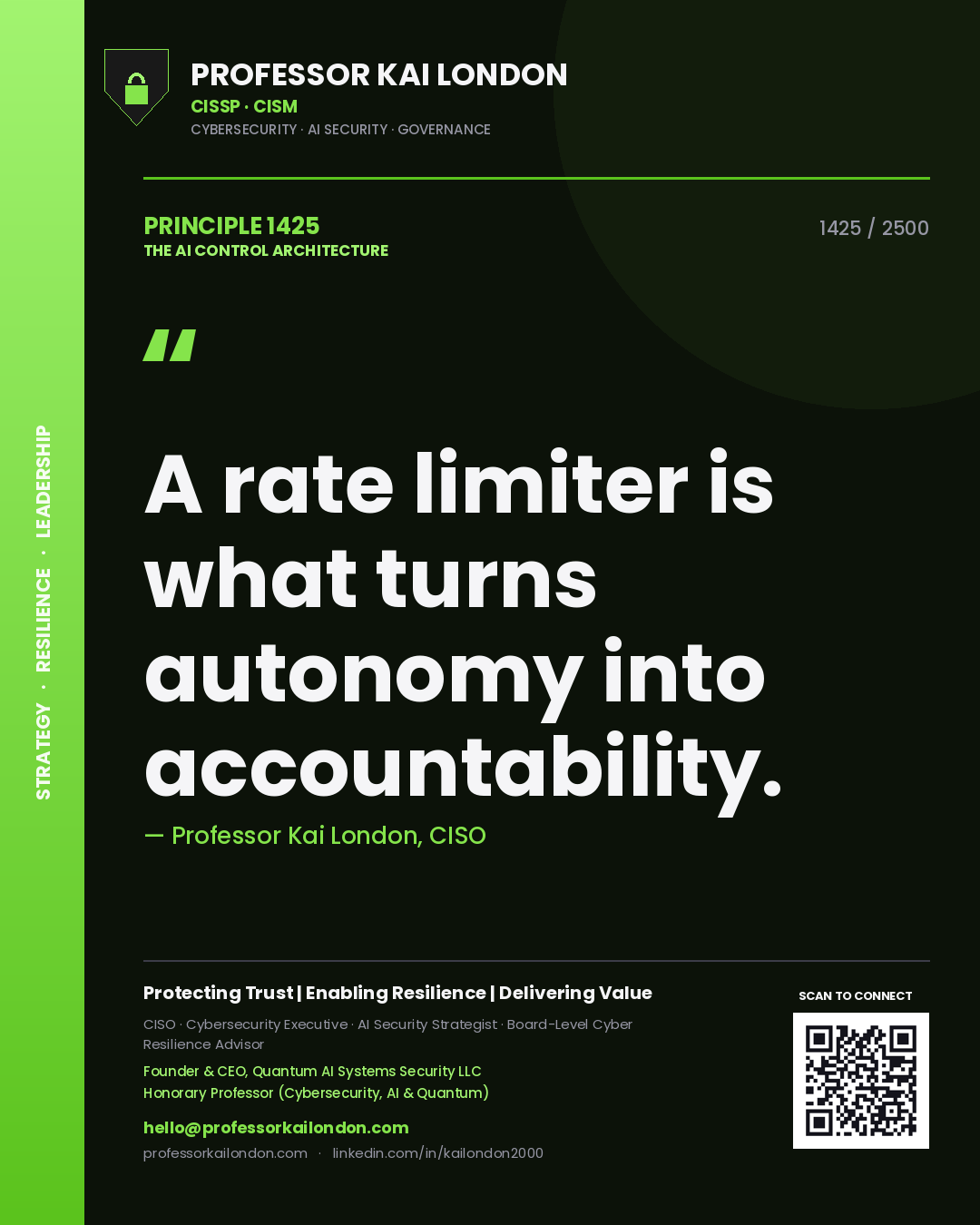 Professor Kai London principle 1425: A rate limiter is what turns autonomy into accountability.