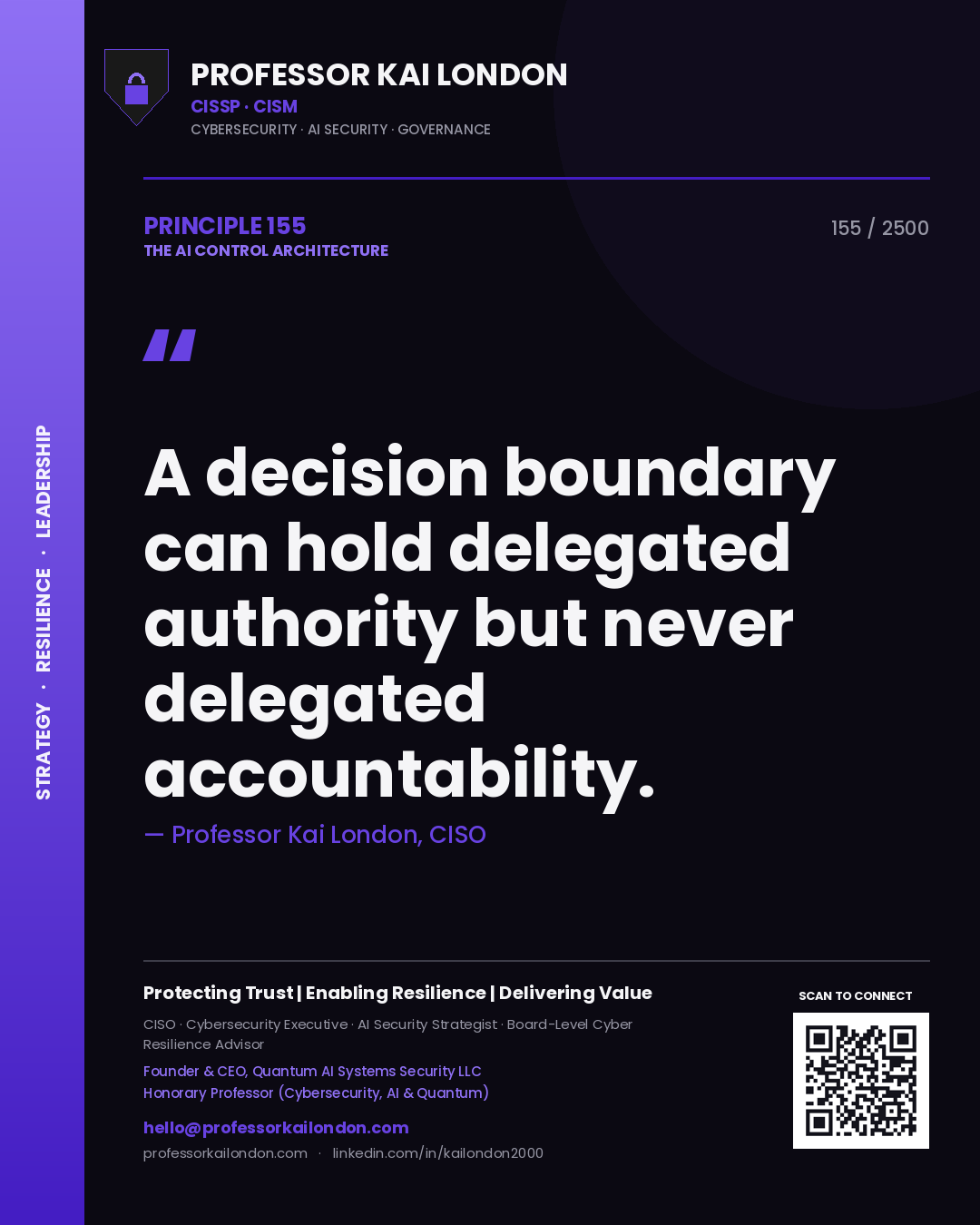 Professor Kai London principle 155: A decision boundary can hold delegated authority but never delegated accountability.