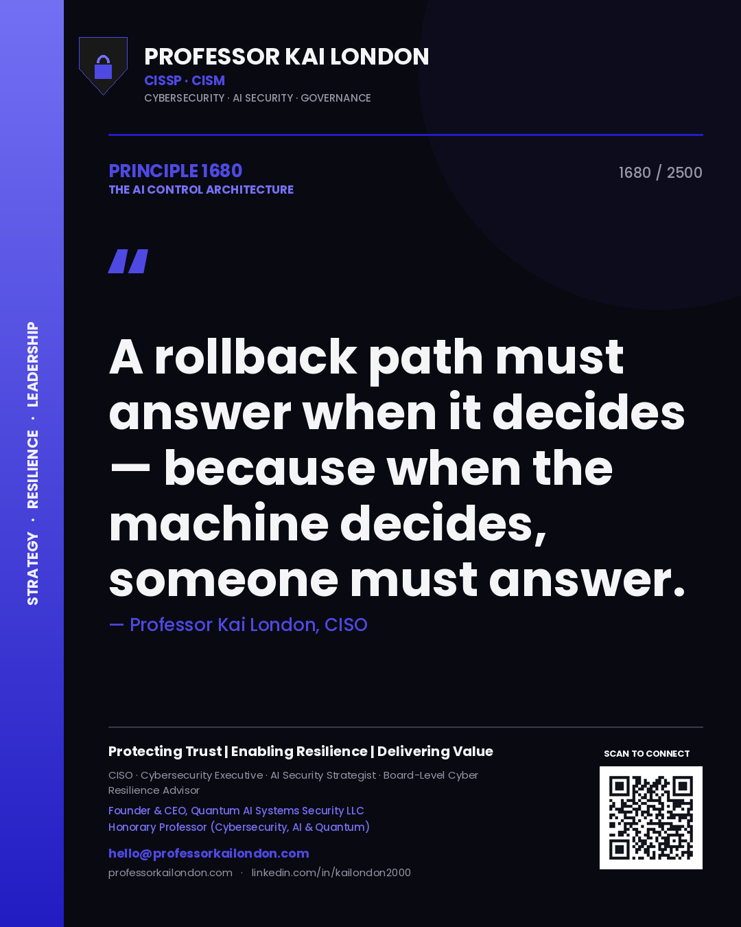 Professor Kai London principle 1680: A rollback path must answer when it decides — because when the machine decides, someone must answer.