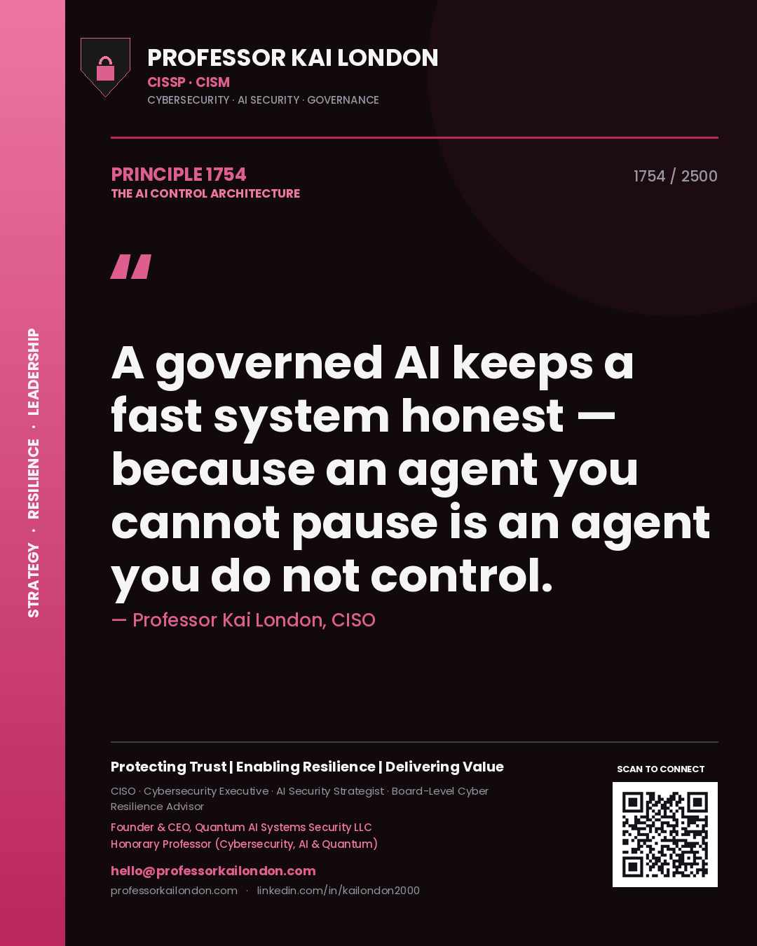 Professor Kai London principle 1754: A governed AI keeps a fast system honest — because an agent you cannot pause is an agent you do not control.