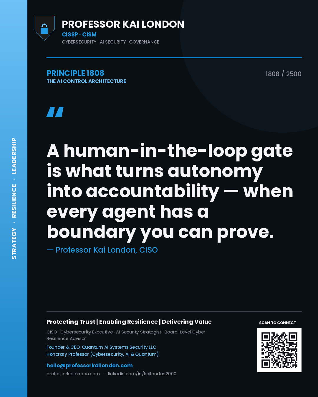 Professor Kai London principle 1808: A human-in-the-loop gate is what turns autonomy into accountability — when every agent has a boundary you can prove.