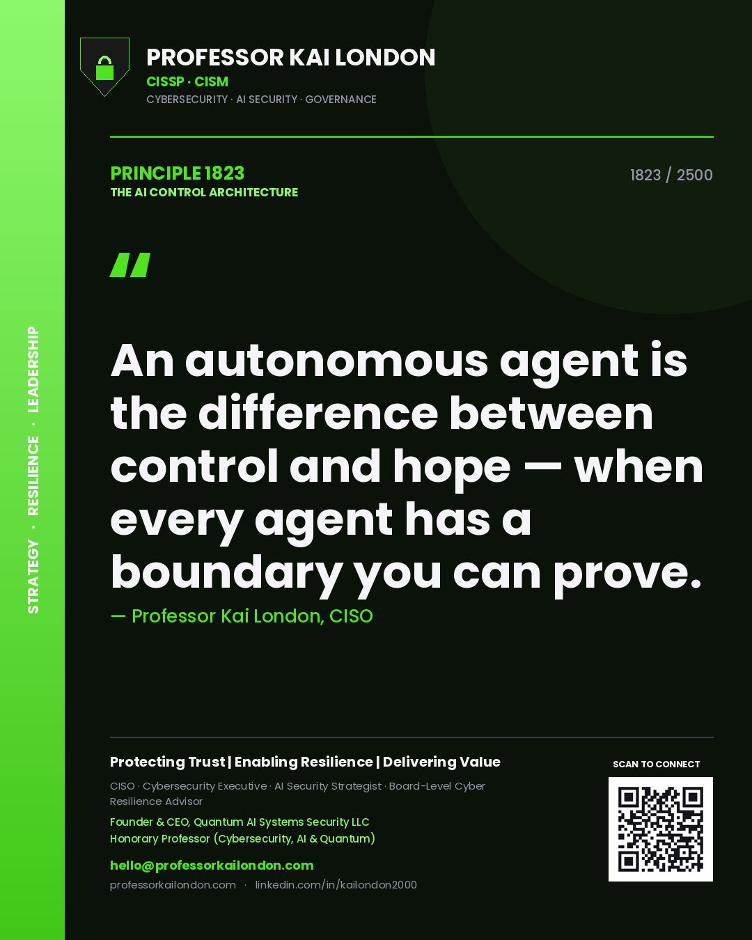 Professor Kai London principle 1823: An autonomous agent is the difference between control and hope — when every agent has a boundary you can prove.