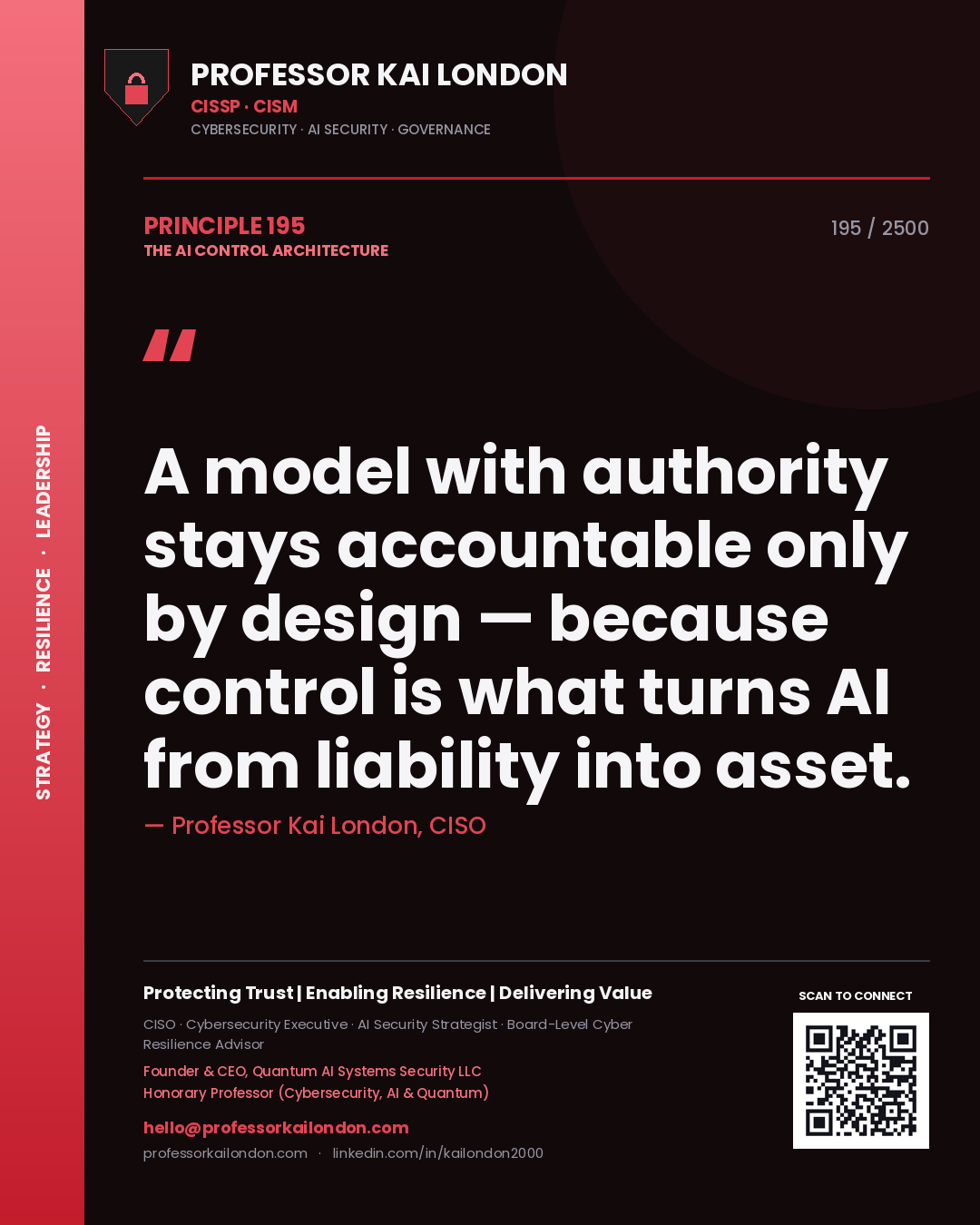 Professor Kai London principle 195: A model with authority stays accountable only by design — because control is what turns AI from liability into asset.