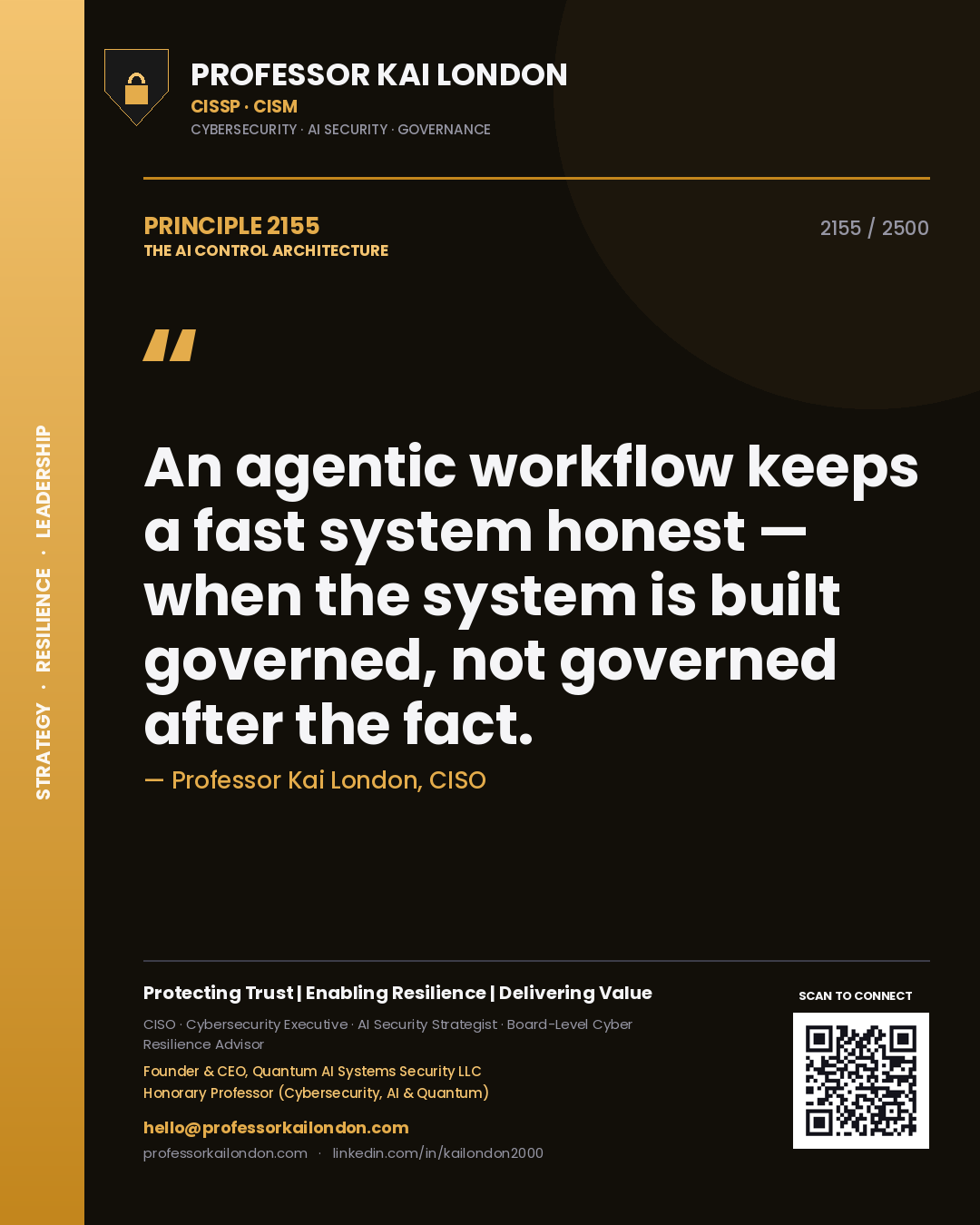 Professor Kai London principle 2155: An agentic workflow keeps a fast system honest — when the system is built governed, not governed after the fact.