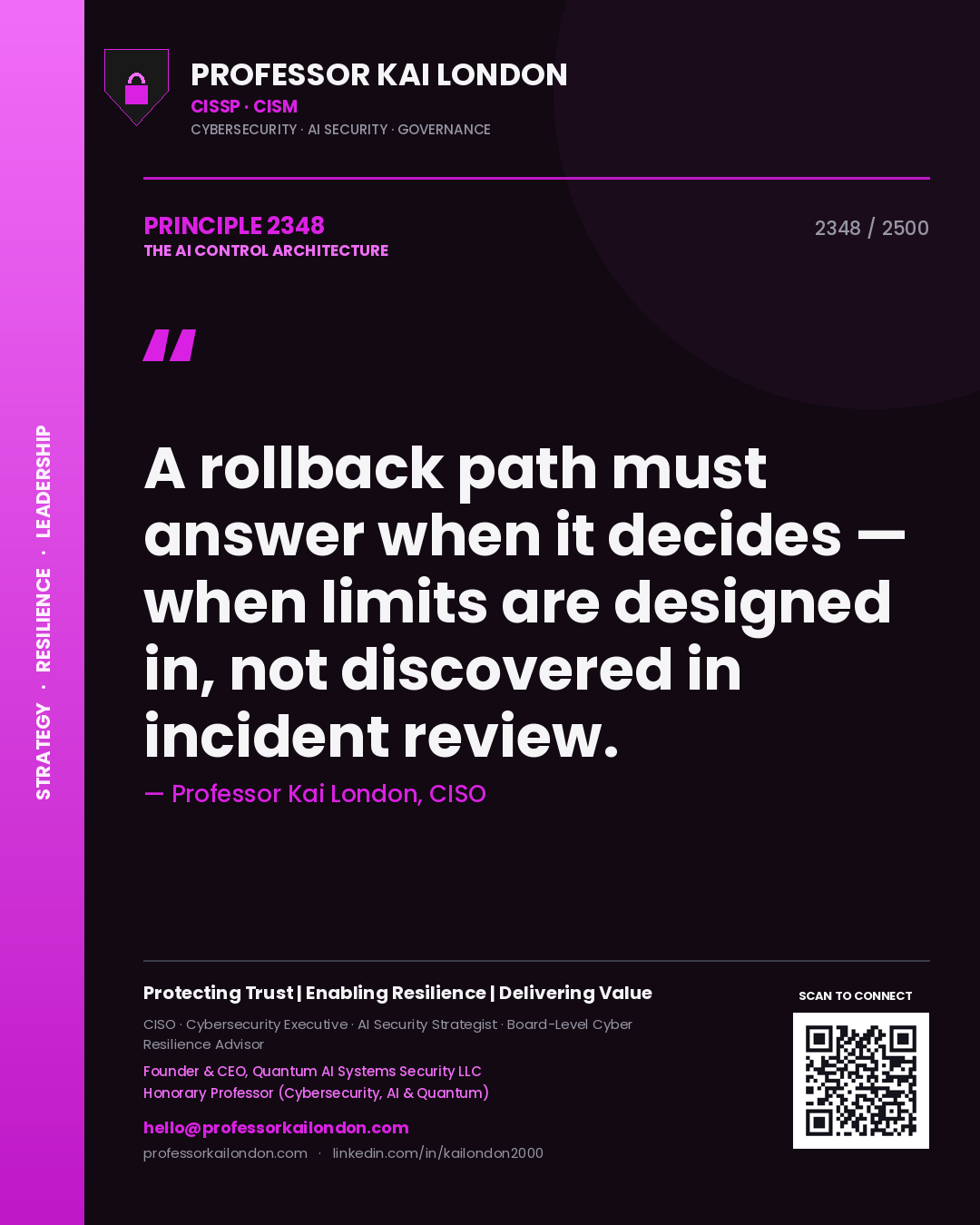 Professor Kai London principle 2348: A rollback path must answer when it decides — when limits are designed in, not discovered in incident review.