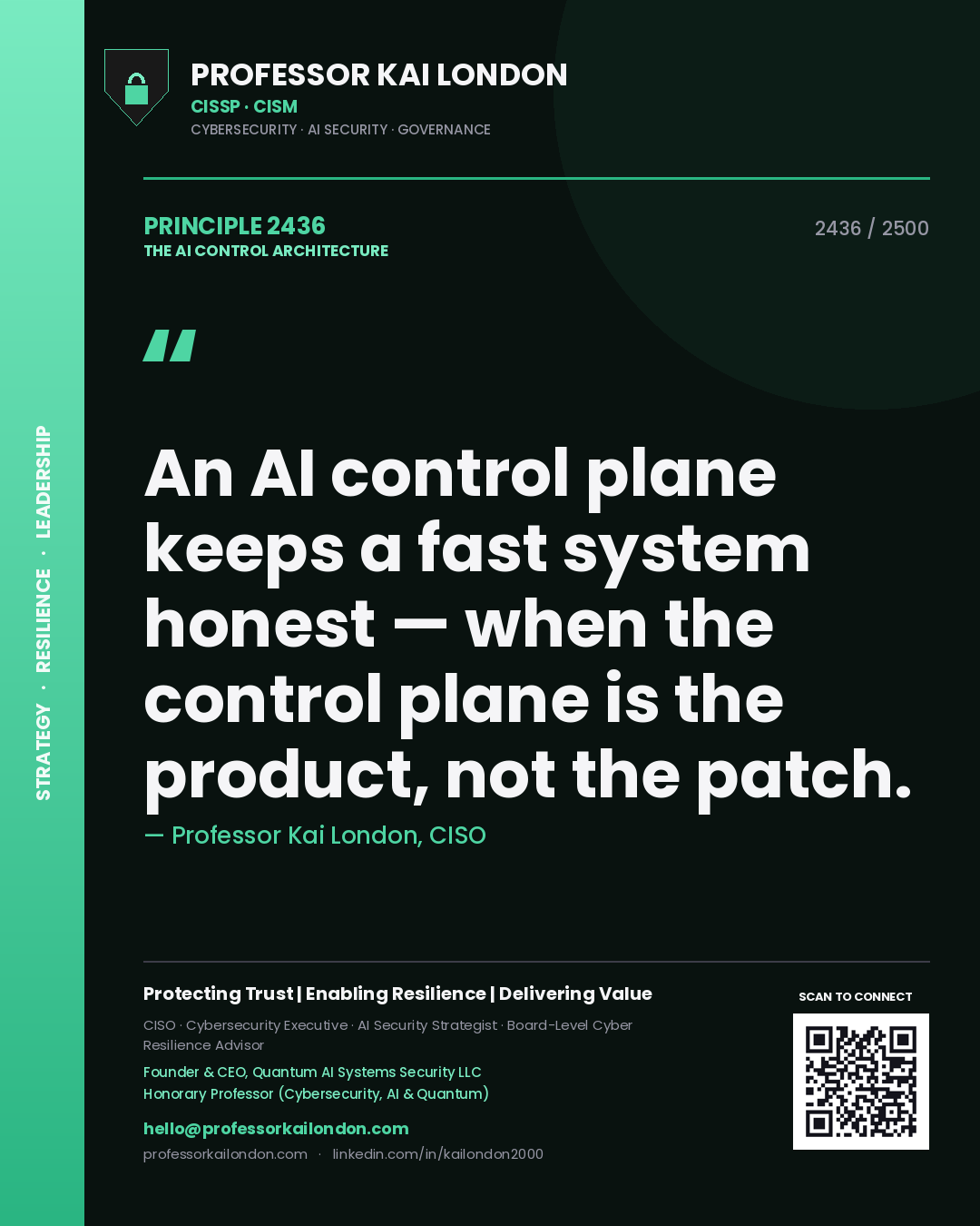 Professor Kai London principle 2436: An AI control plane keeps a fast system honest — when the control plane is the product, not the patch.