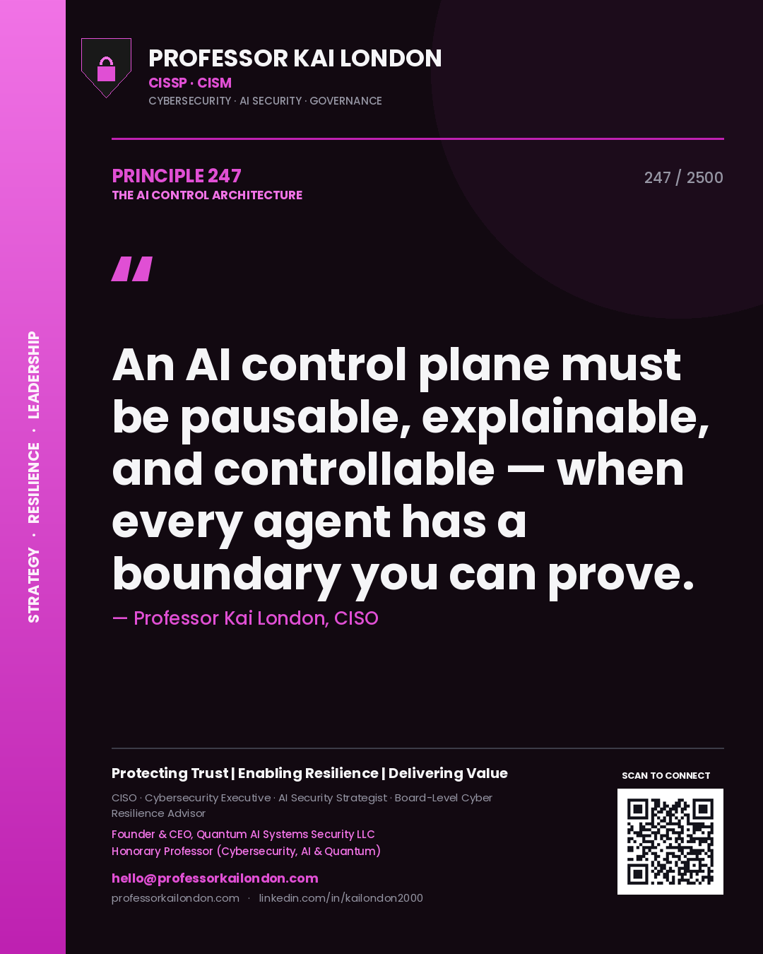 Professor Kai London principle 247: An AI control plane must be pausable, explainable, and controllable — when every agent has a boundary you can prove.