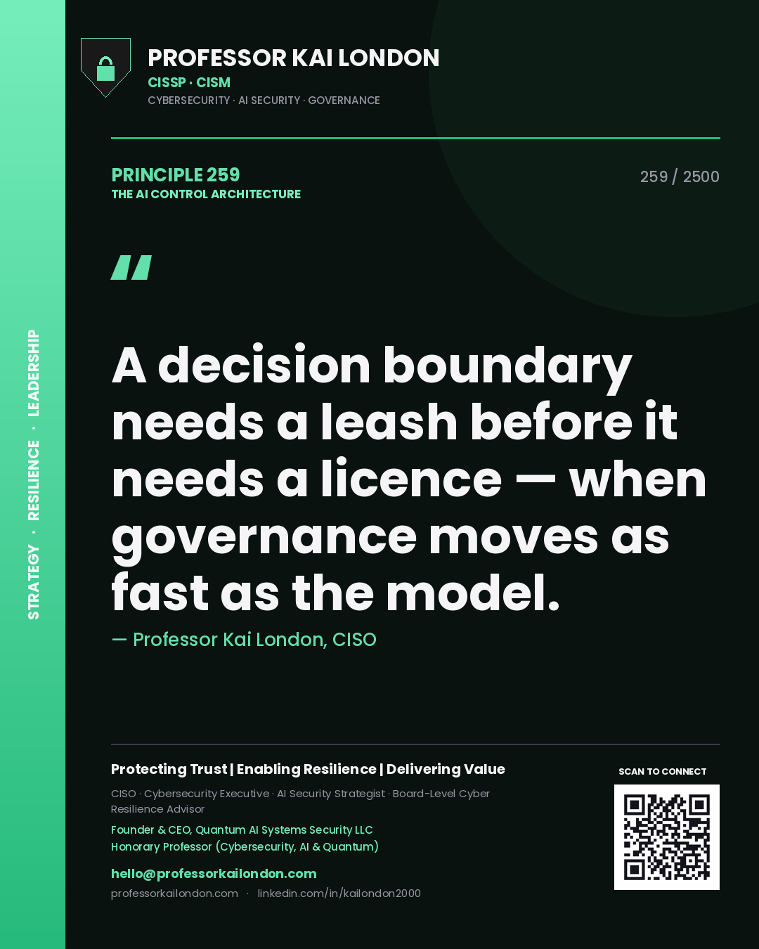 Professor Kai London principle 259: A decision boundary needs a leash before it needs a licence — when governance moves as fast as the model.