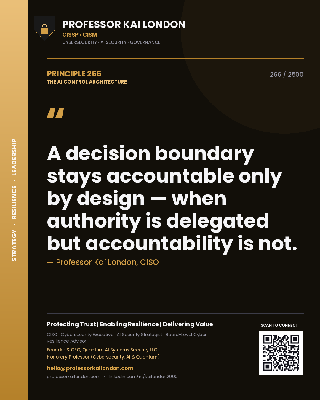 Professor Kai London principle 266: A decision boundary stays accountable only by design — when authority is delegated but accountability is not.