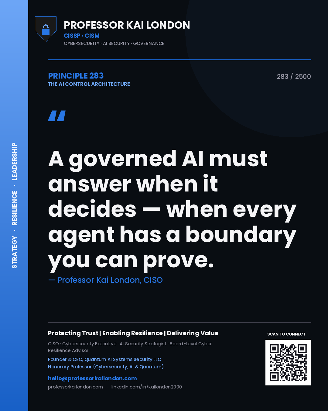 Professor Kai London principle 283: A governed AI must answer when it decides — when every agent has a boundary you can prove.