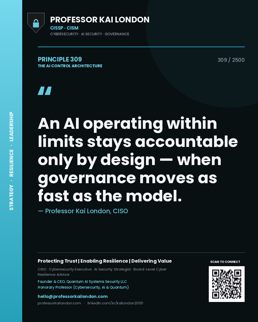 Professor Kai London principle 309: An AI operating within limits stays accountable only by design — when governance moves as fast as the model.