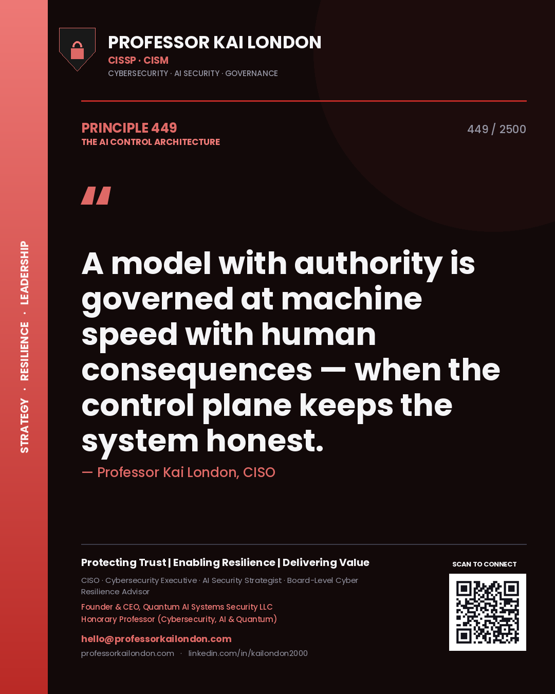 Professor Kai London principle 449: A model with authority is governed at machine speed with human consequences — when the control plane keeps the system honest.