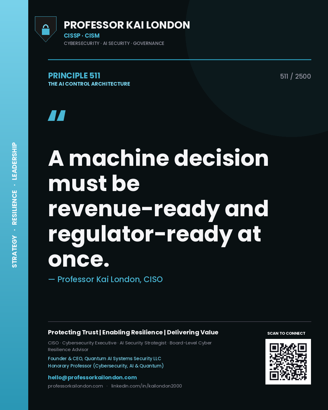 Professor Kai London principle 511: A machine decision must be revenue-ready and regulator-ready at once.