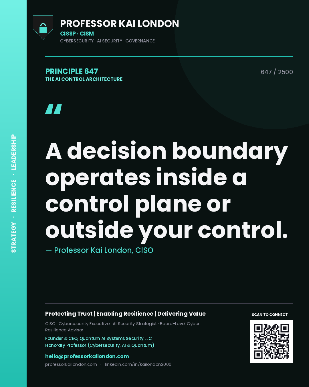 Professor Kai London principle 647: A decision boundary operates inside a control plane or outside your control.