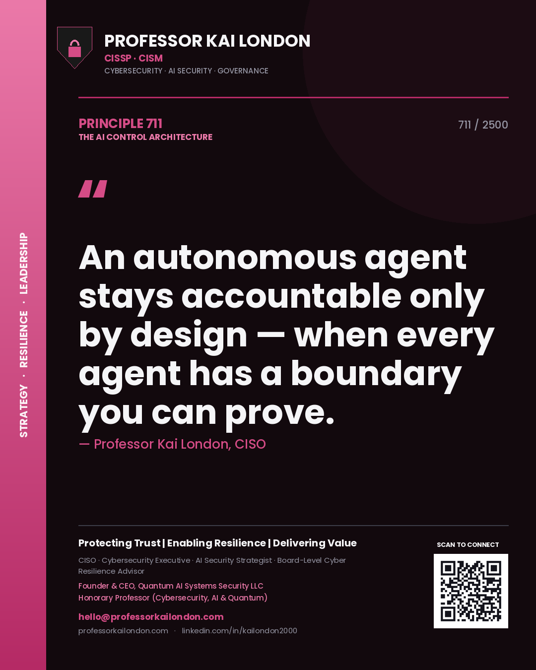 Professor Kai London principle 711: An autonomous agent stays accountable only by design — when every agent has a boundary you can prove.