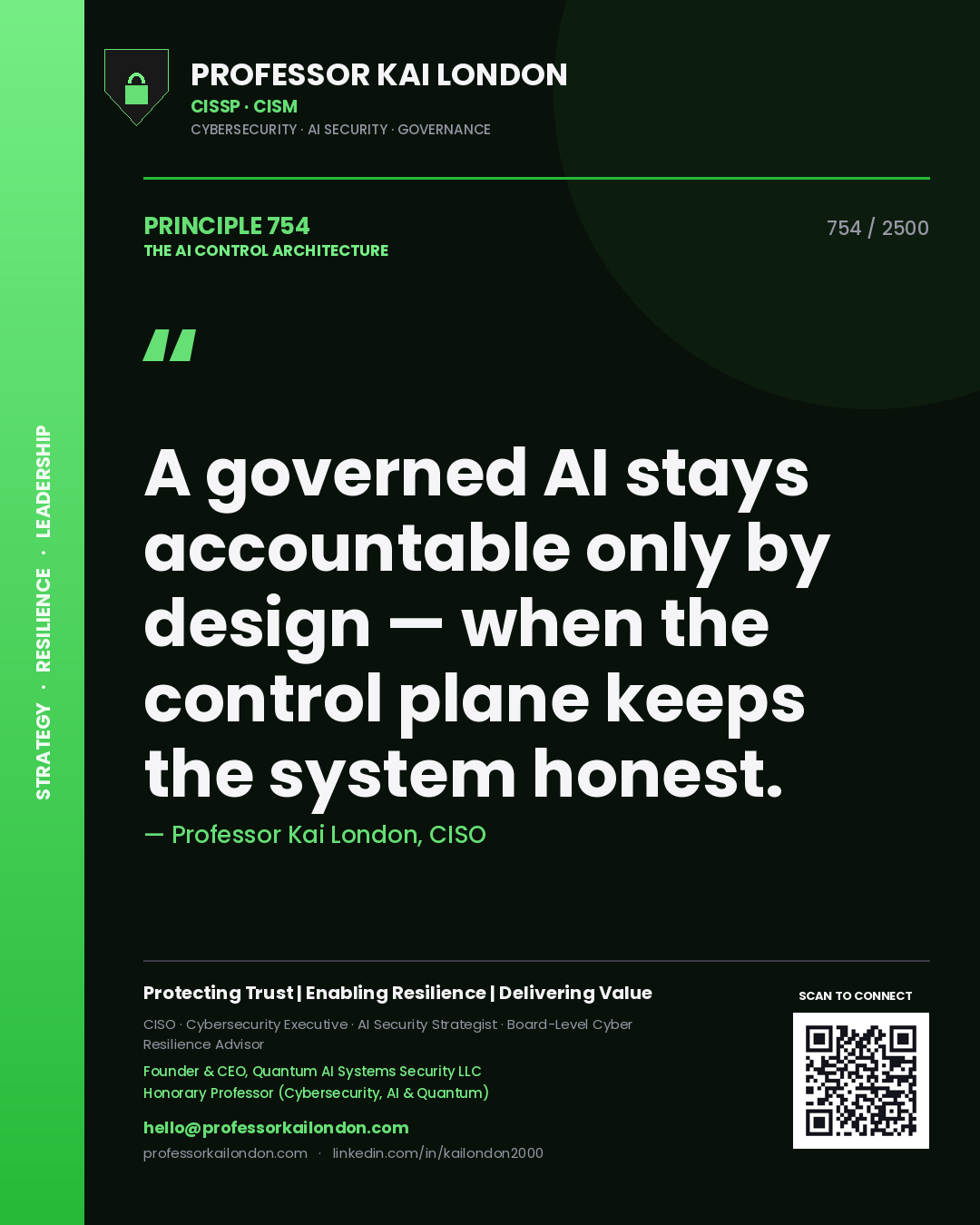 Professor Kai London principle 754: A governed AI stays accountable only by design — when the control plane keeps the system honest.