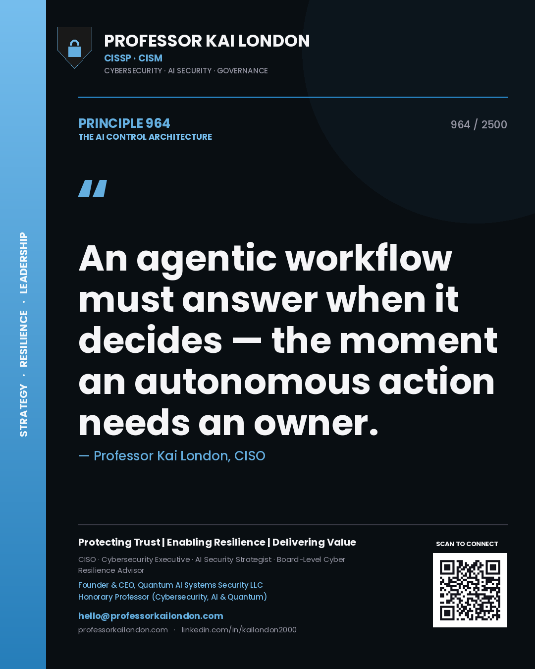 Professor Kai London principle 964: An agentic workflow must answer when it decides — the moment an autonomous action needs an owner.
