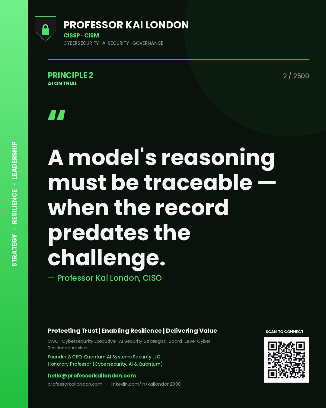 Professor Kai London principle 2: A model's reasoning must be traceable — when the record predates the challenge.