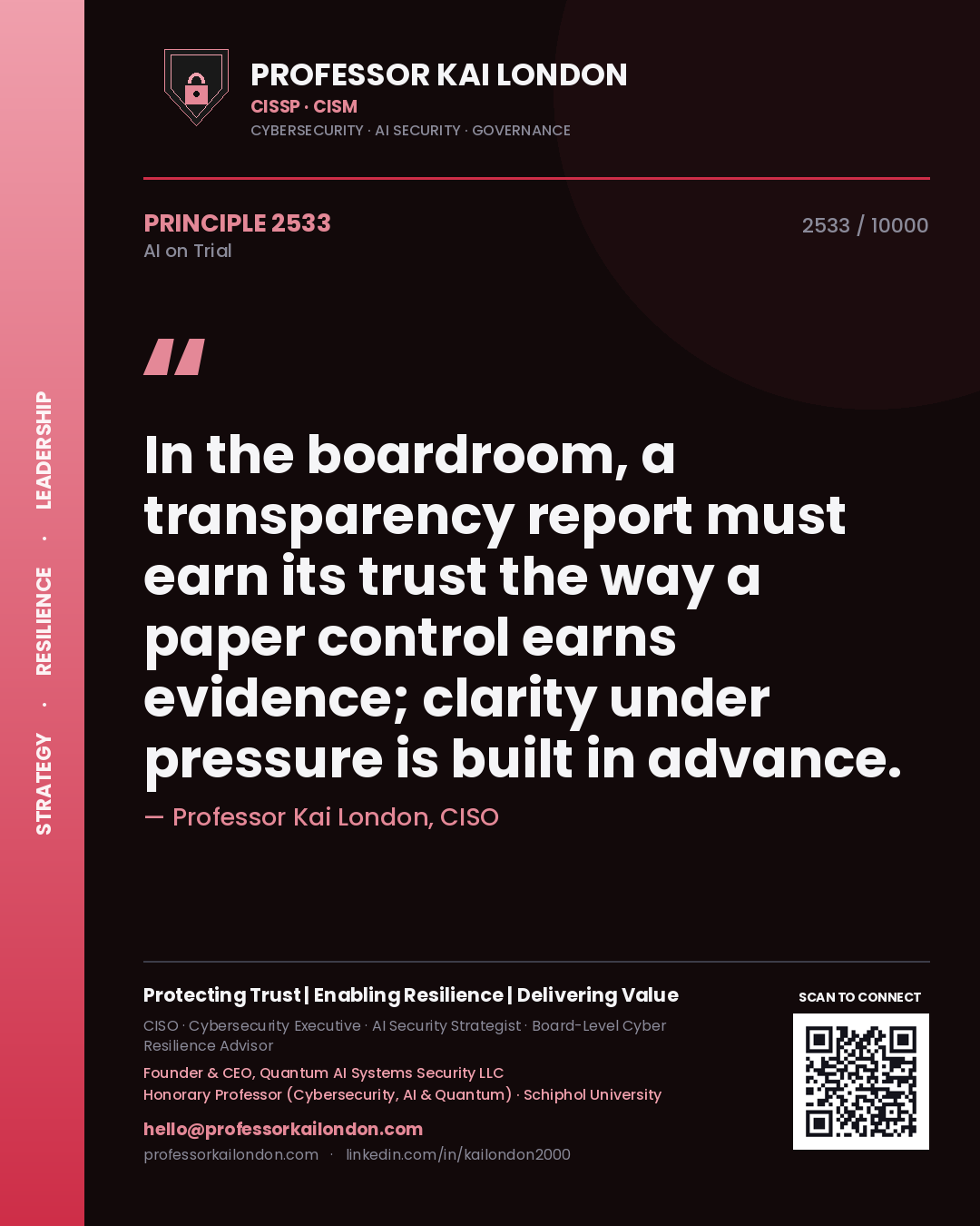 Professor Kai London principle 2533: In the boardroom, a transparency report must earn its trust the way a paper control earns evidence; clarity under pressure is built in advance.