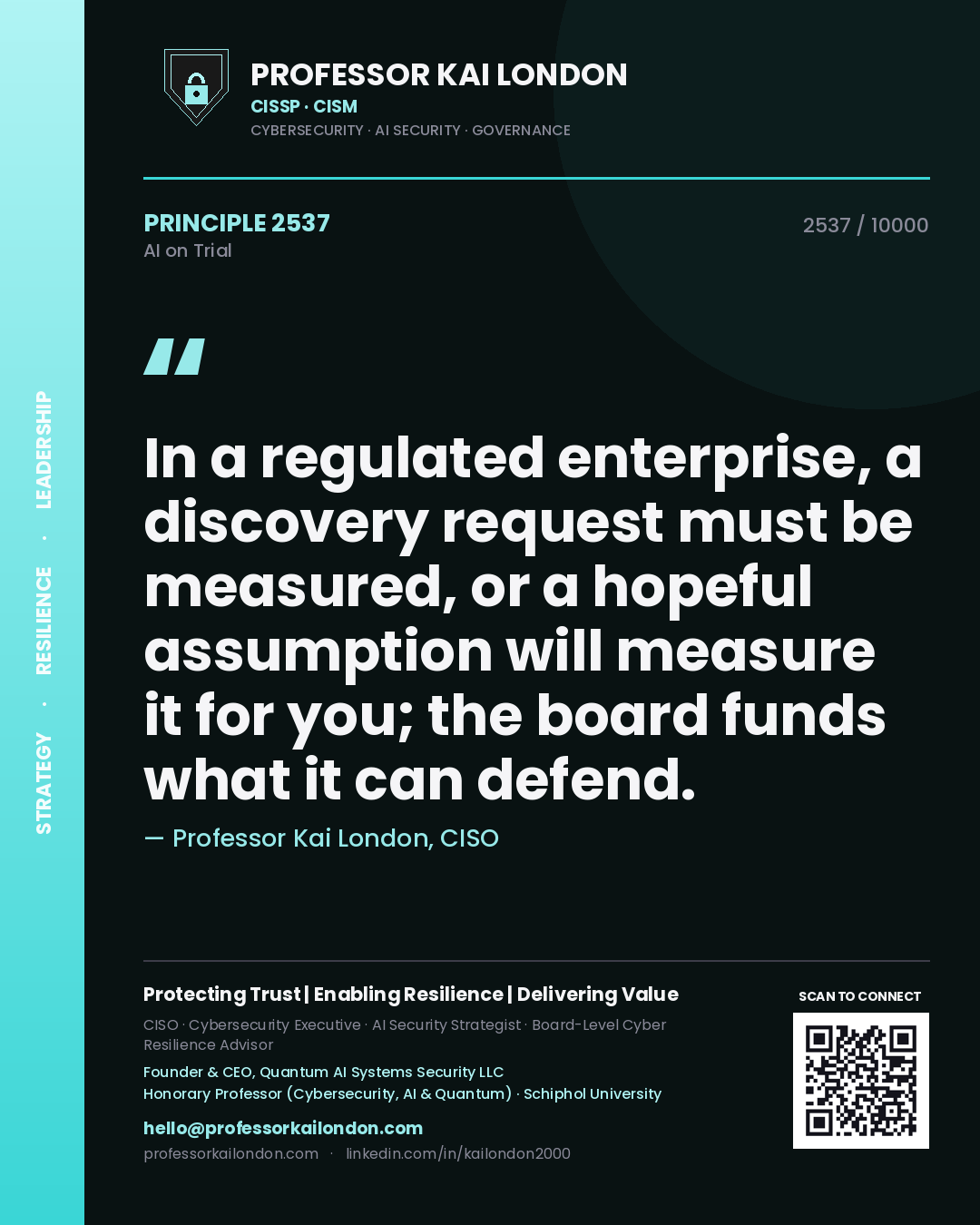 Professor Kai London principle 2537: In a regulated enterprise, a discovery request must be measured, or a hopeful assumption will measure it for you; the board funds what it can defend.