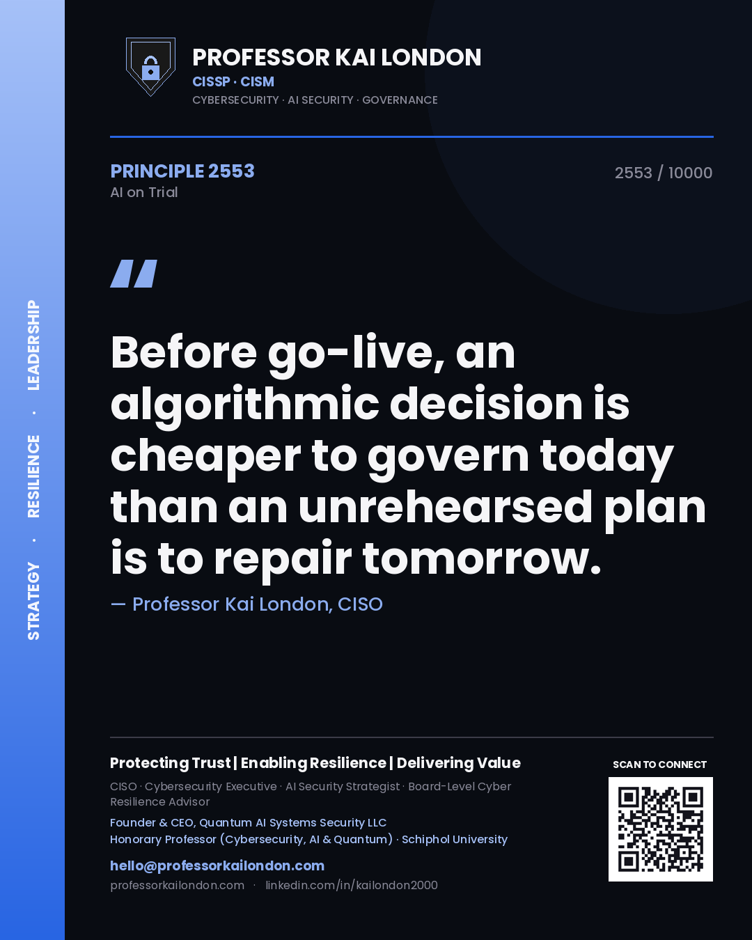 Professor Kai London principle 2553: Before go-live, an algorithmic decision is cheaper to govern today than an unrehearsed plan is to repair tomorrow.