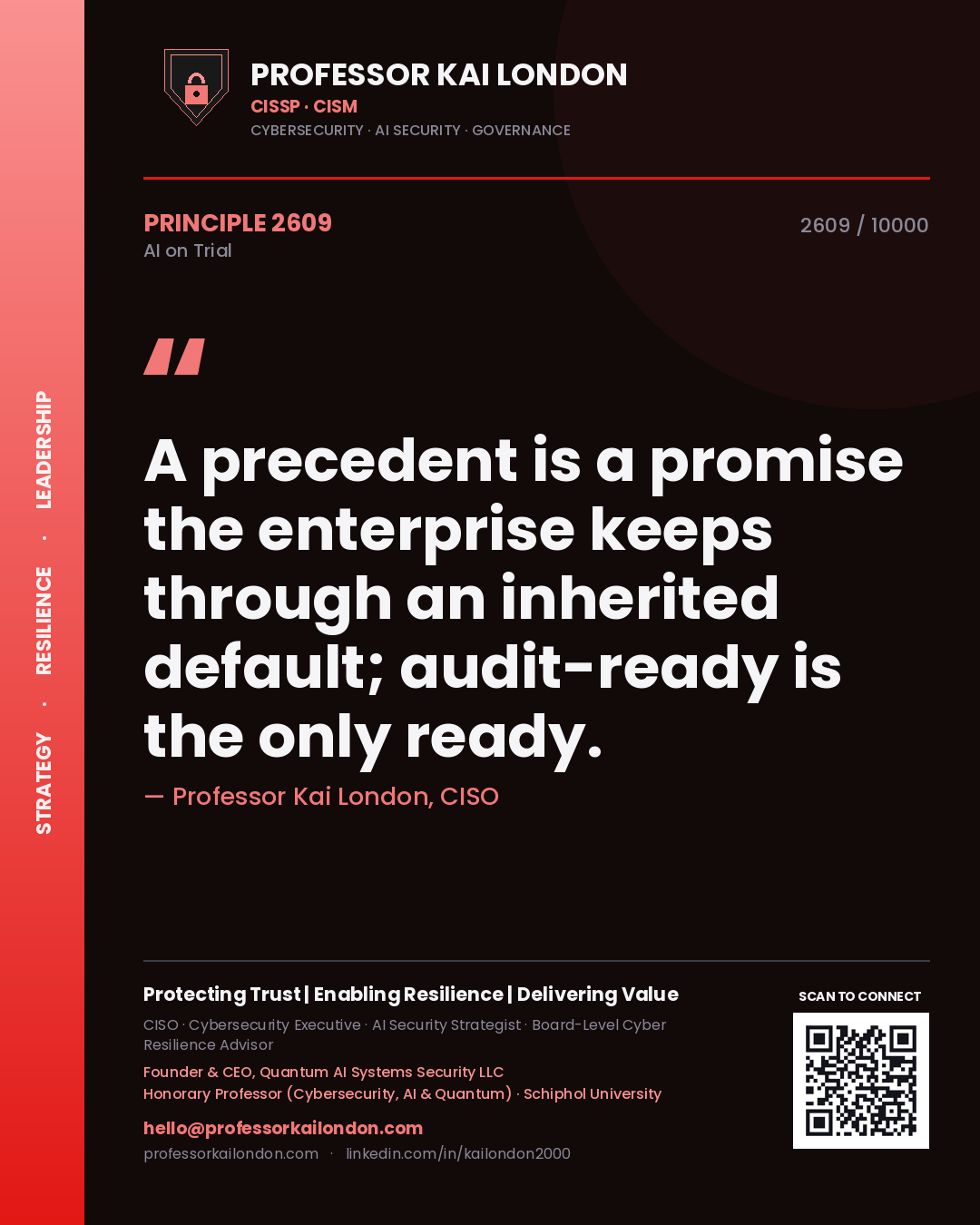 Professor Kai London principle 2609: A precedent is a promise the enterprise keeps through an inherited default; audit-ready is the only ready.