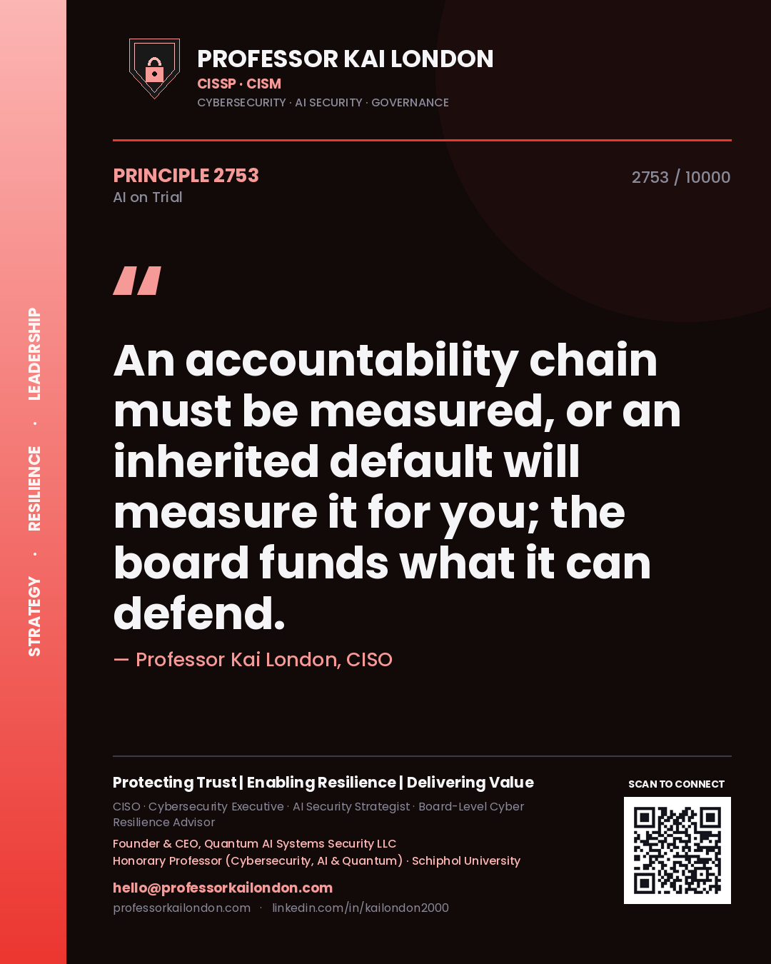Professor Kai London principle 2753: An accountability chain must be measured, or an inherited default will measure it for you; the board funds what it can defend.
