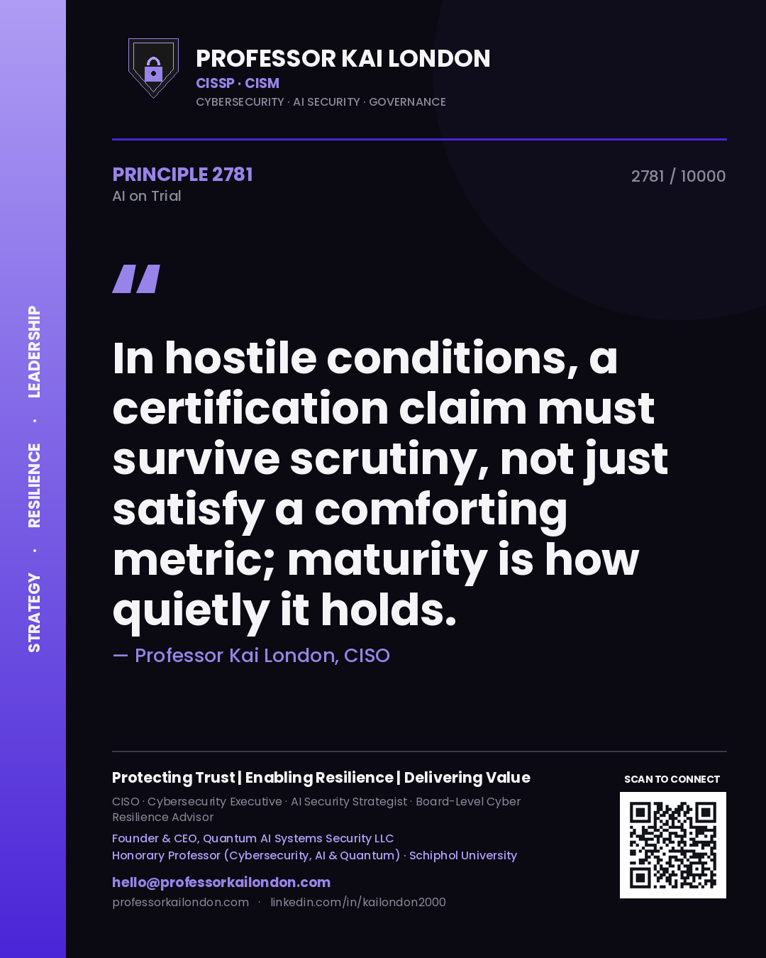 Professor Kai London principle 2781: In hostile conditions, a certification claim must survive scrutiny, not just satisfy a comforting metric; maturity is how quietly it holds.