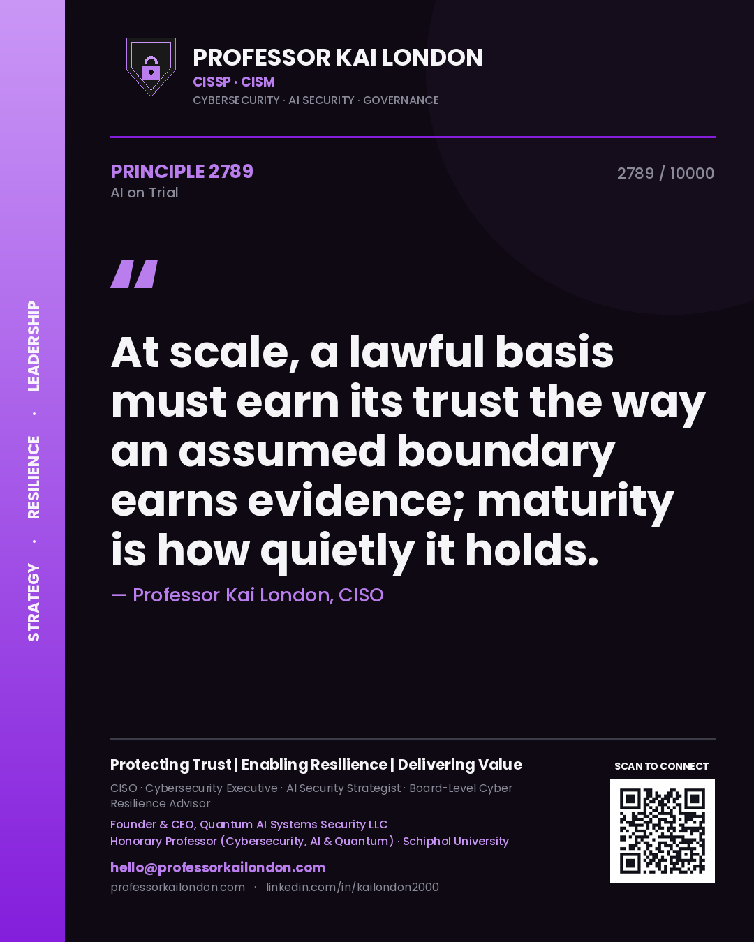 Professor Kai London principle 2789: At scale, a lawful basis must earn its trust the way an assumed boundary earns evidence; maturity is how quietly it holds.