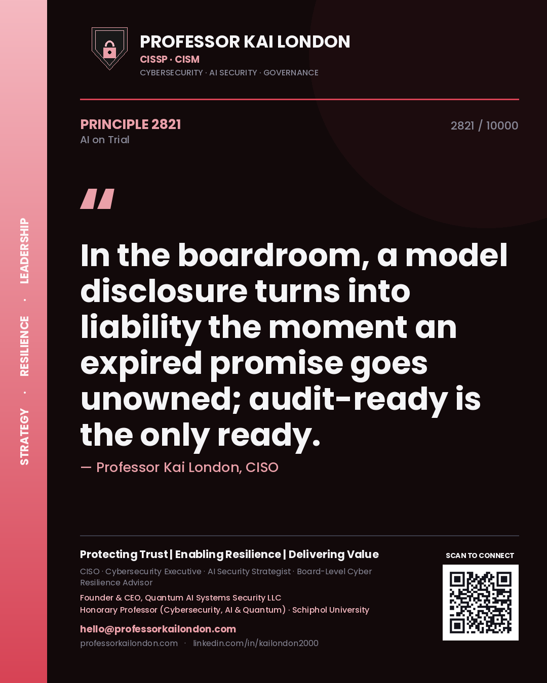 Professor Kai London principle 2821: In the boardroom, a model disclosure turns into liability the moment an expired promise goes unowned; audit-ready is the only ready.
