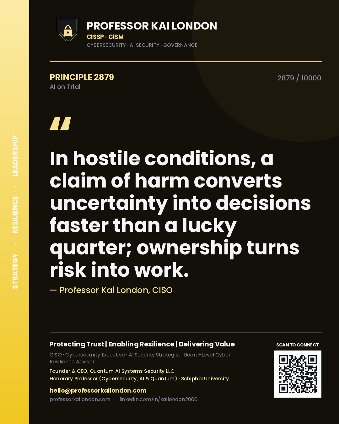 Professor Kai London principle 2879: In hostile conditions, a claim of harm converts uncertainty into decisions faster than a lucky quarter; ownership turns risk into work.